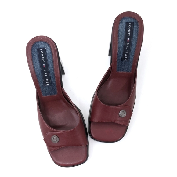 Tommy Hilfiger Shoes - VINTAGE Y2K Chunky Square Toe Block Heel Red Mule Slide Tommy Hilfiger 8…